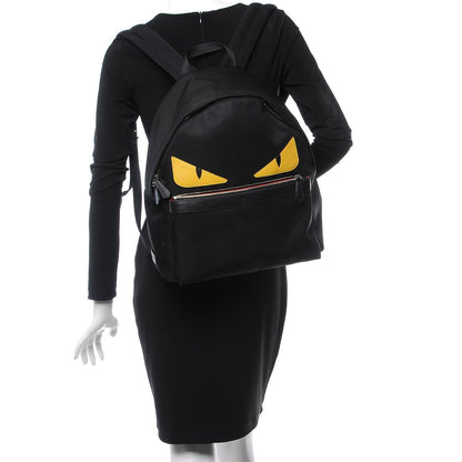 Fendi Nylon Vitello Elite Monster Eyes Rounded Backpack Black Yellow 2 of 8