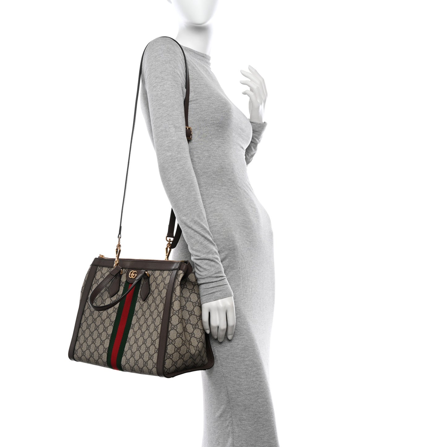 GG Supreme Monogram Web Medium Ophidia Tote Bag Brown