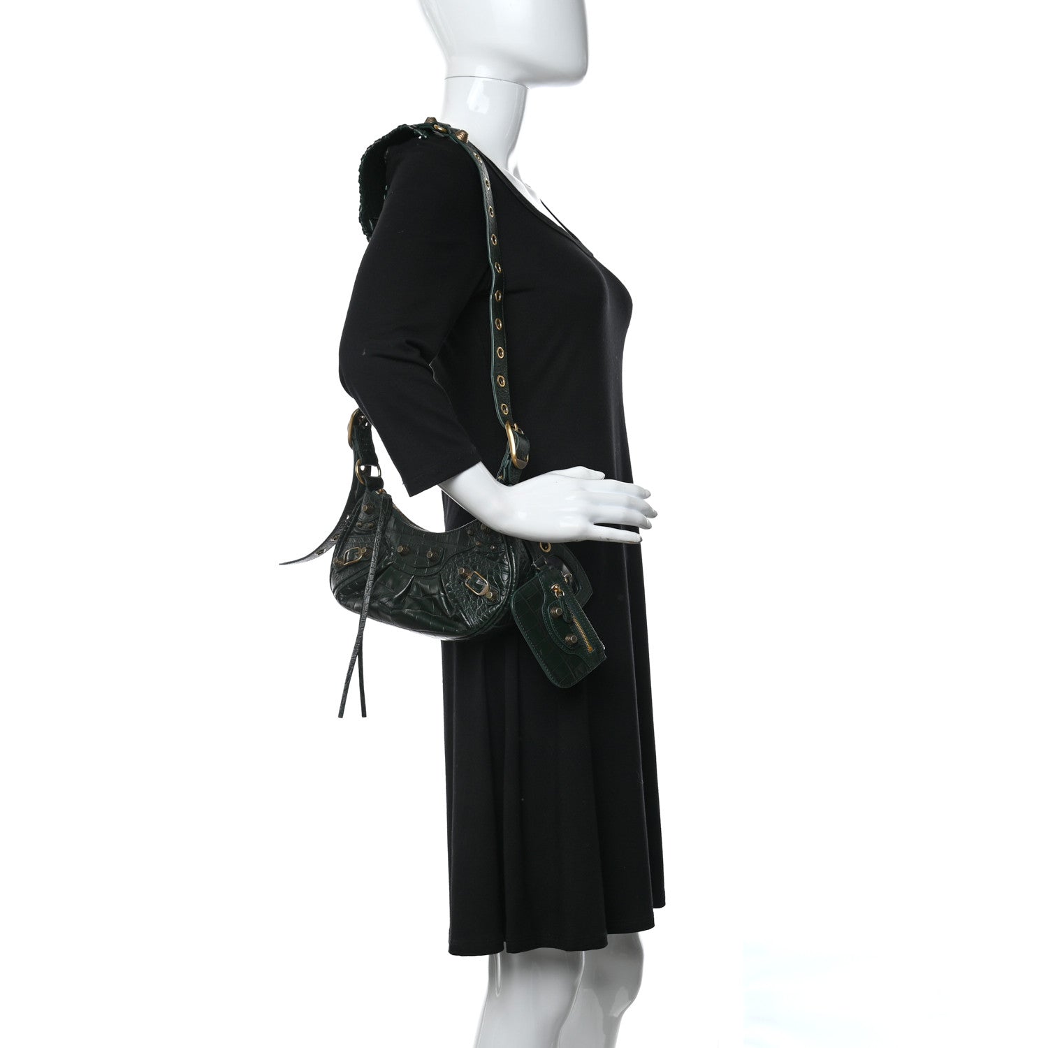 Balenciaga Extra Supple Calfskin Crocodile Embossed Le Cagole Shoulder Bag XS Forest Green 2 of 9