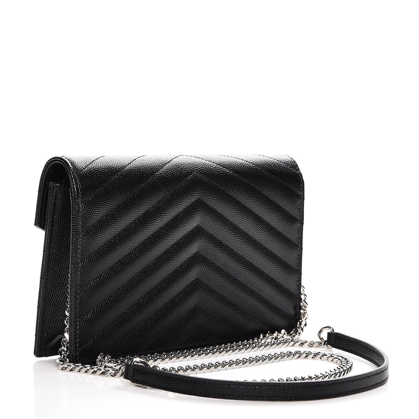Grain De Poudre Matelasse Chevron Monogram Envelope Chain Wallet Black