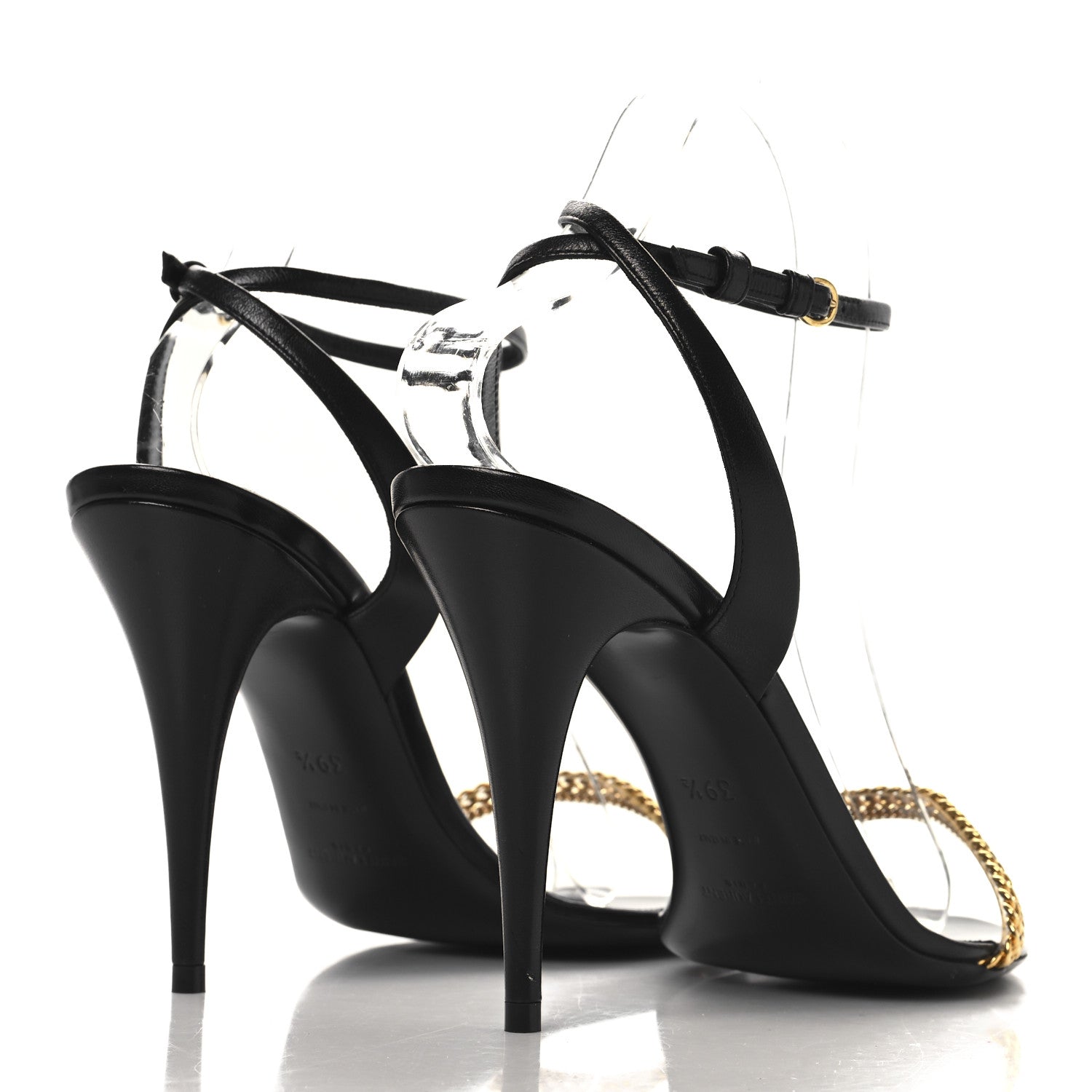 Saint Laurent Calfskin Chain Ankle Strap Sandals 39.5 Black 5 of 8