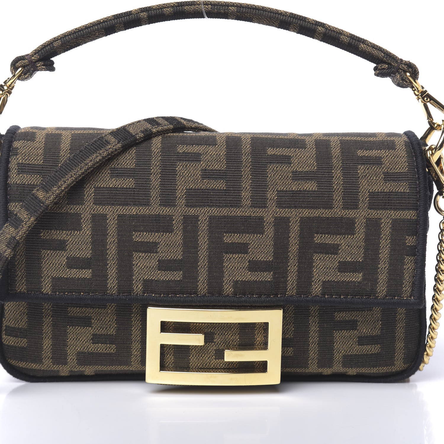Fendi Fabric Jacquard FF 1974 Mini Baguette Tobacco Moro Black 10 of 10