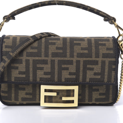 Fendi Fabric Jacquard FF 1974 Mini Baguette Tobacco Moro Black 10 of 10