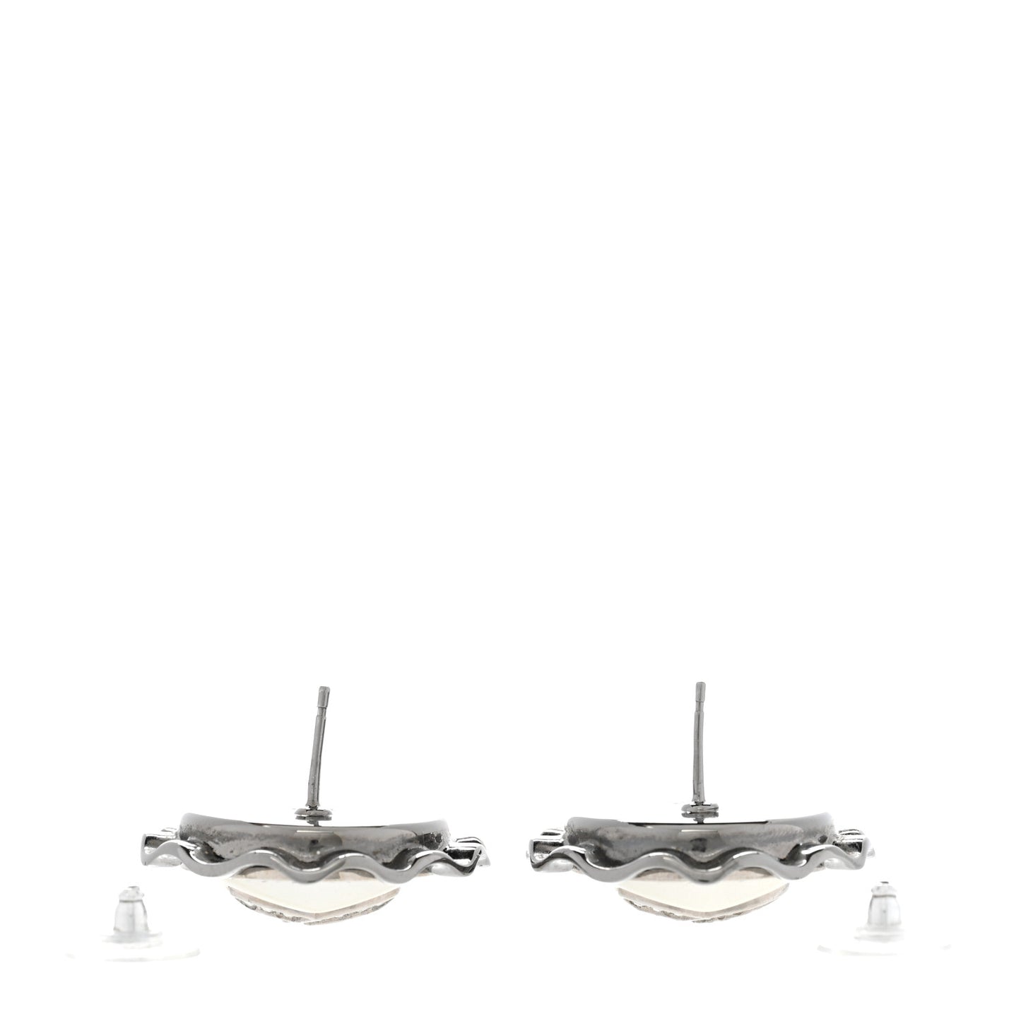Pearl Crystal CC Round Earrings Silver