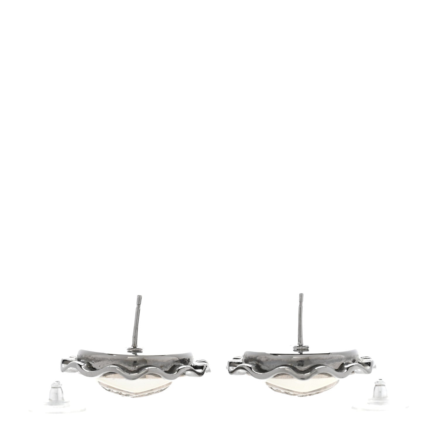 Chanel Pearl Crystal CC Round Earrings Silver 3 of 7