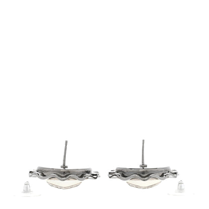 Chanel Pearl Crystal CC Round Earrings Silver 3 of 7