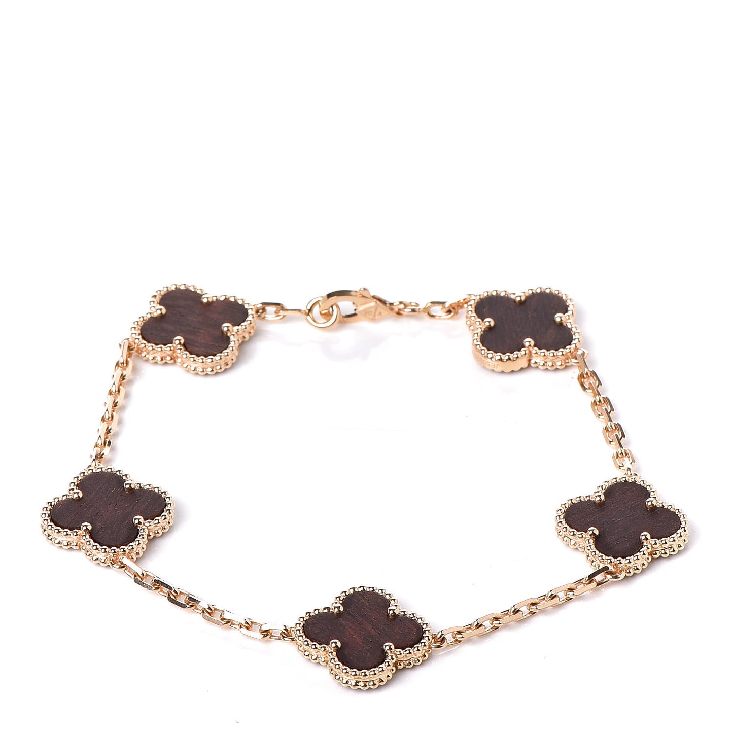 18K Rose Gold Letterwood 5 Motifs Vintage Alhambra Bracelet