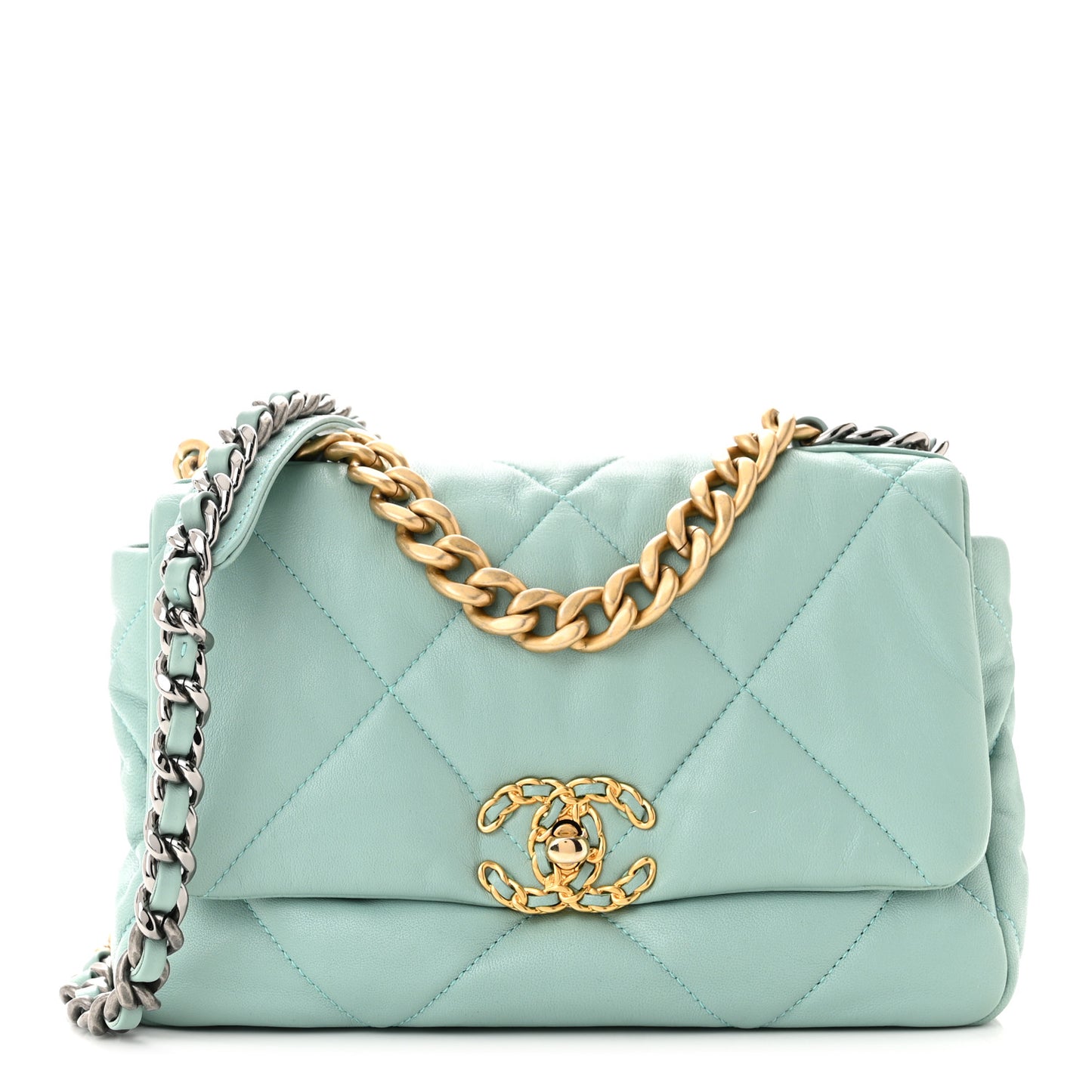Lambskin Quilted Medium Chanel 19 Flap Light Green