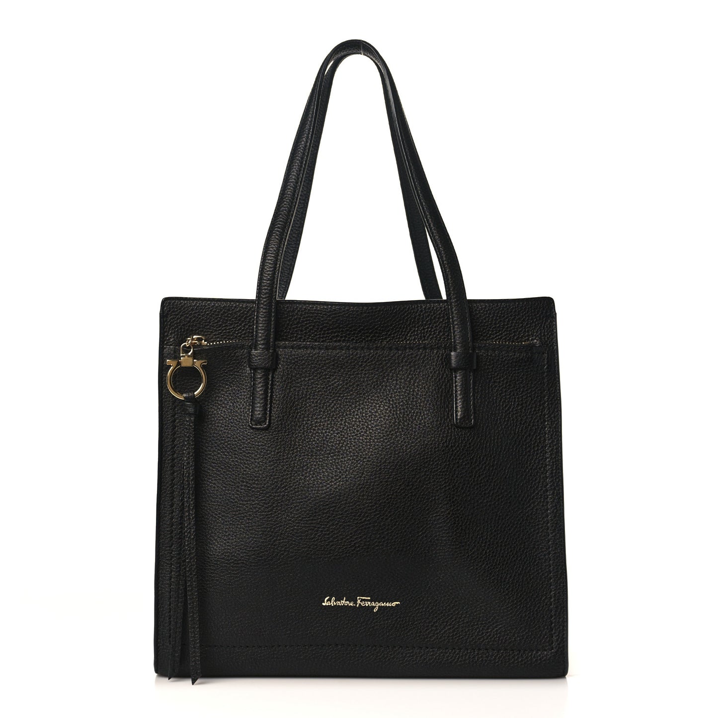 Hammered Calfskin Double Handle Small Amy Tote Black