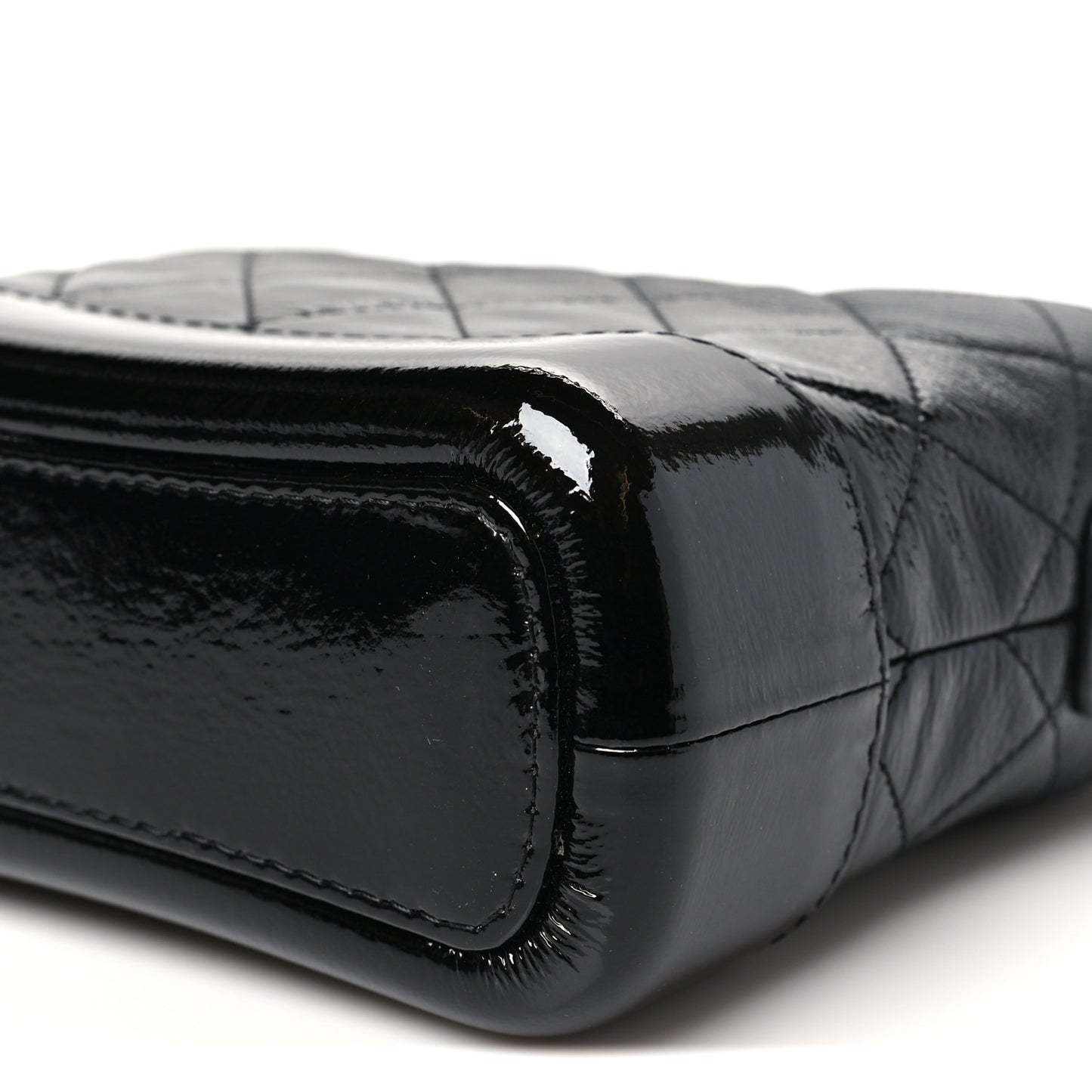 Patent Goatskin Quilted Small Gabrielle Hobo Black