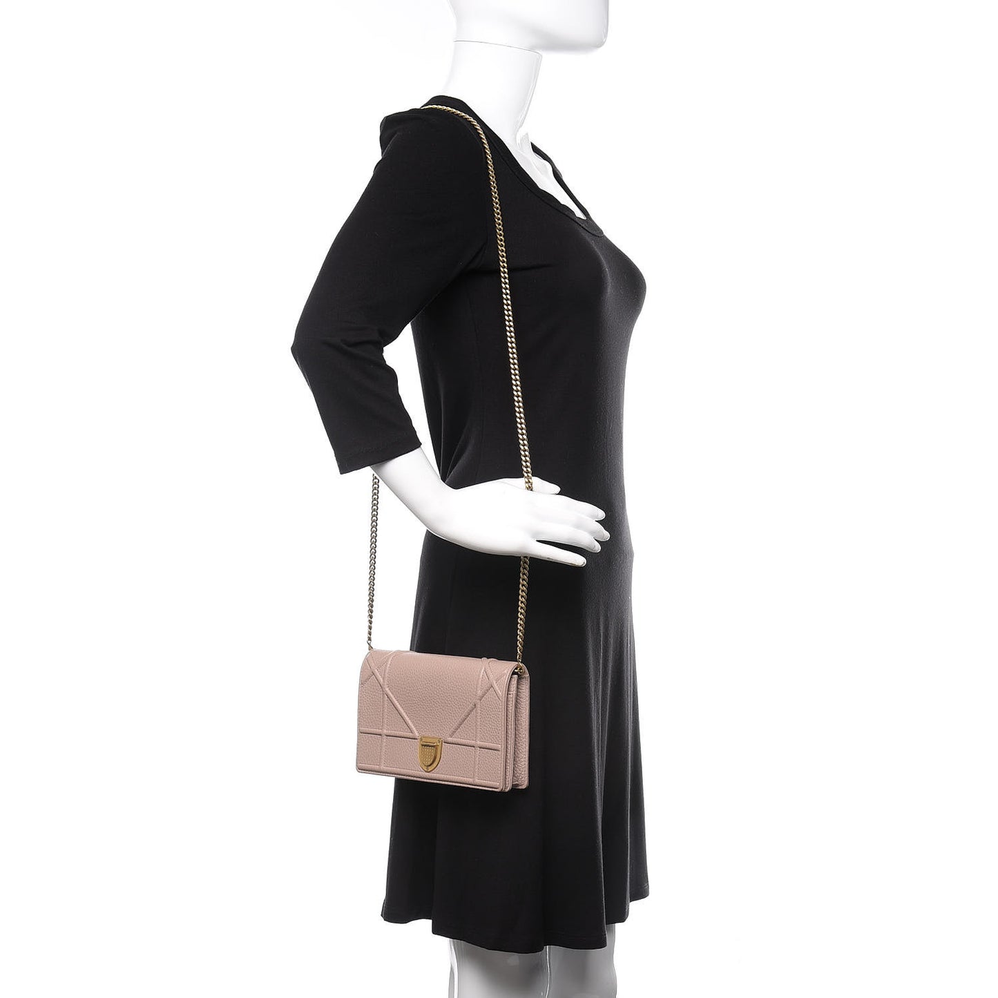 Grained Calfskin Diorama Wallet on Chain Pouch Nude