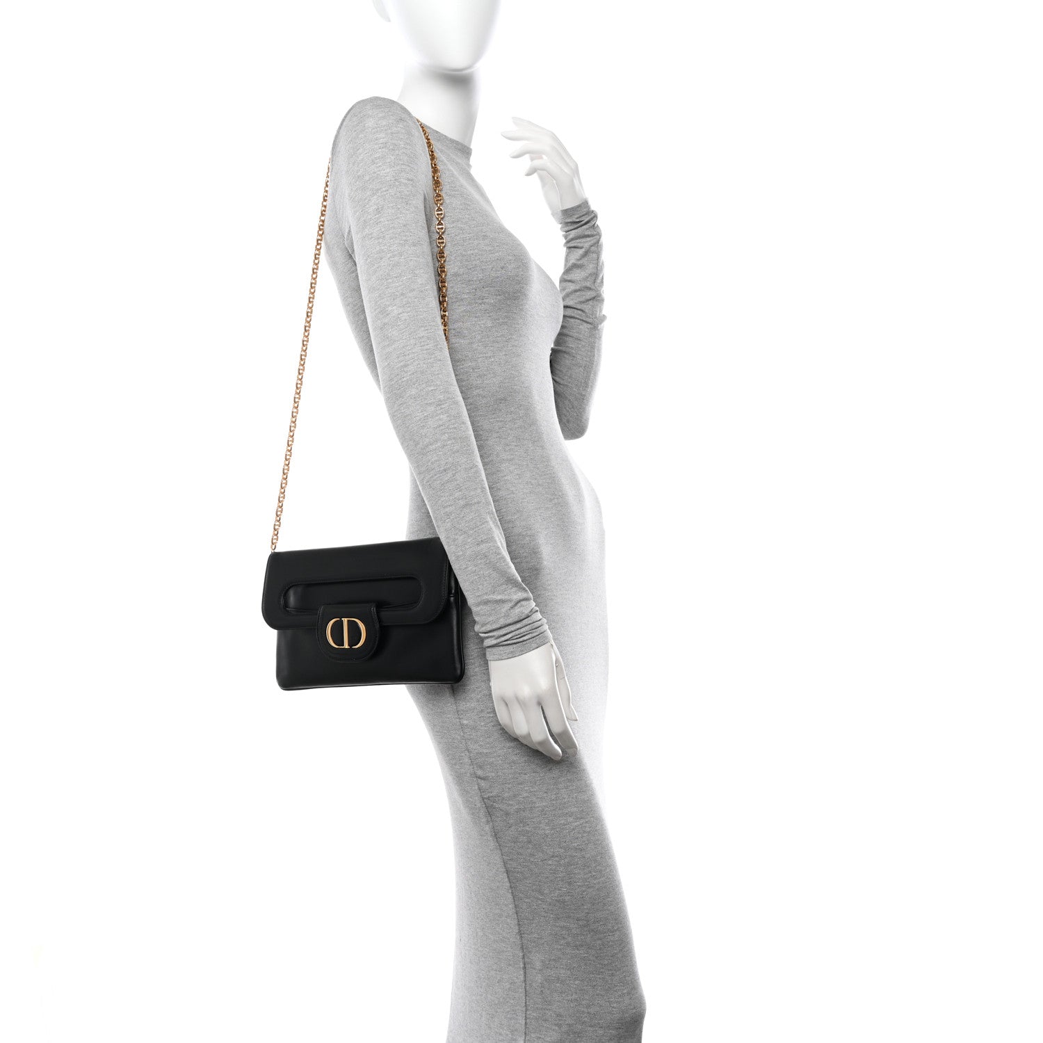Christian Dior Smooth Calfskin Medium Diordouble Chain Bag Black 2 of 12