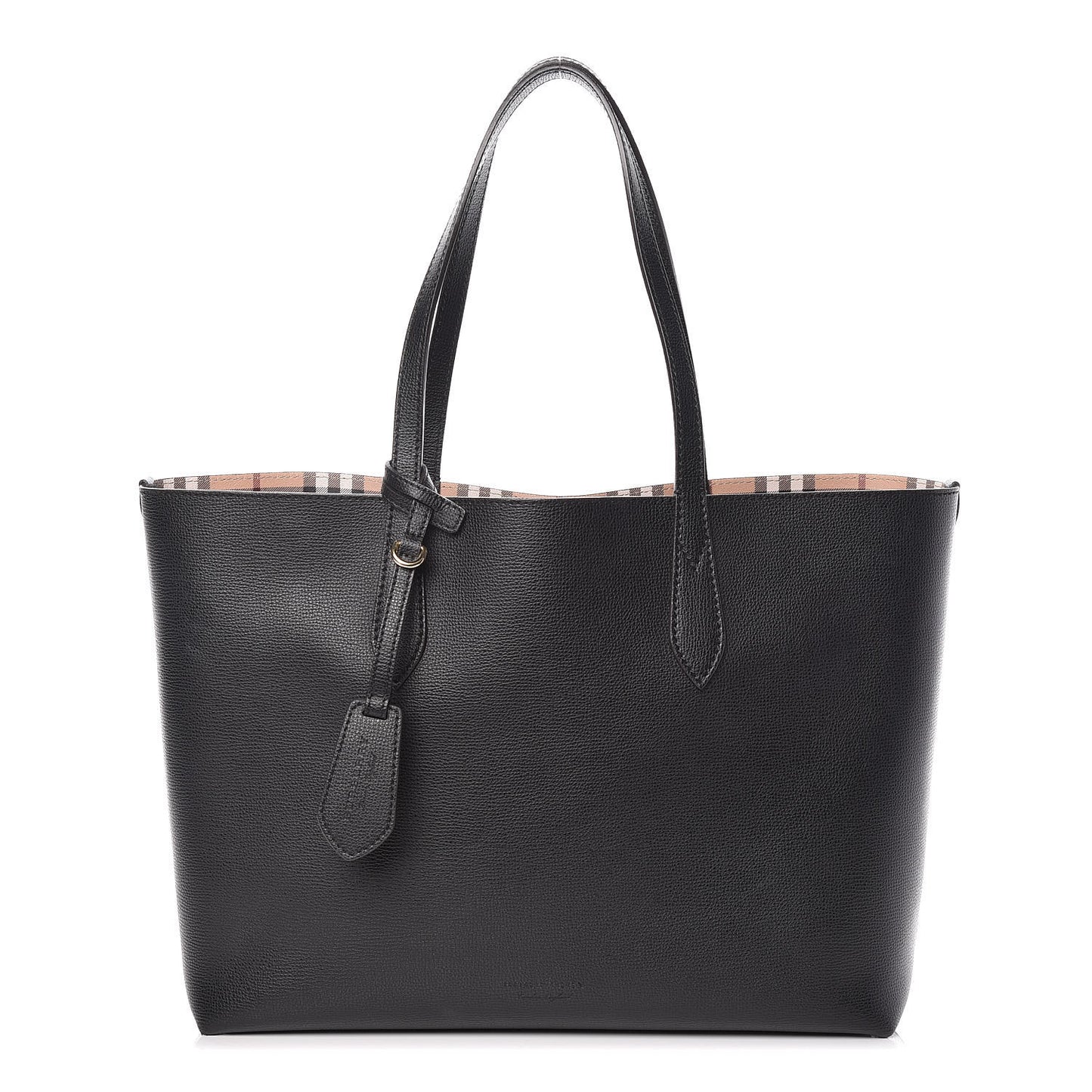 Grainy Calfskin Haymarket Check Medium Reversible Tote Black