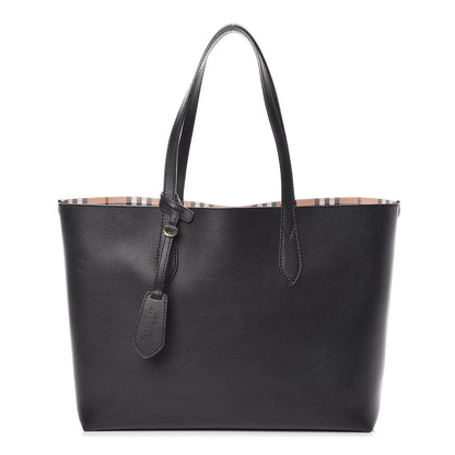 Burberry Grainy Calfskin Haymarket Check Medium Reversible Tote Black 1 of 21