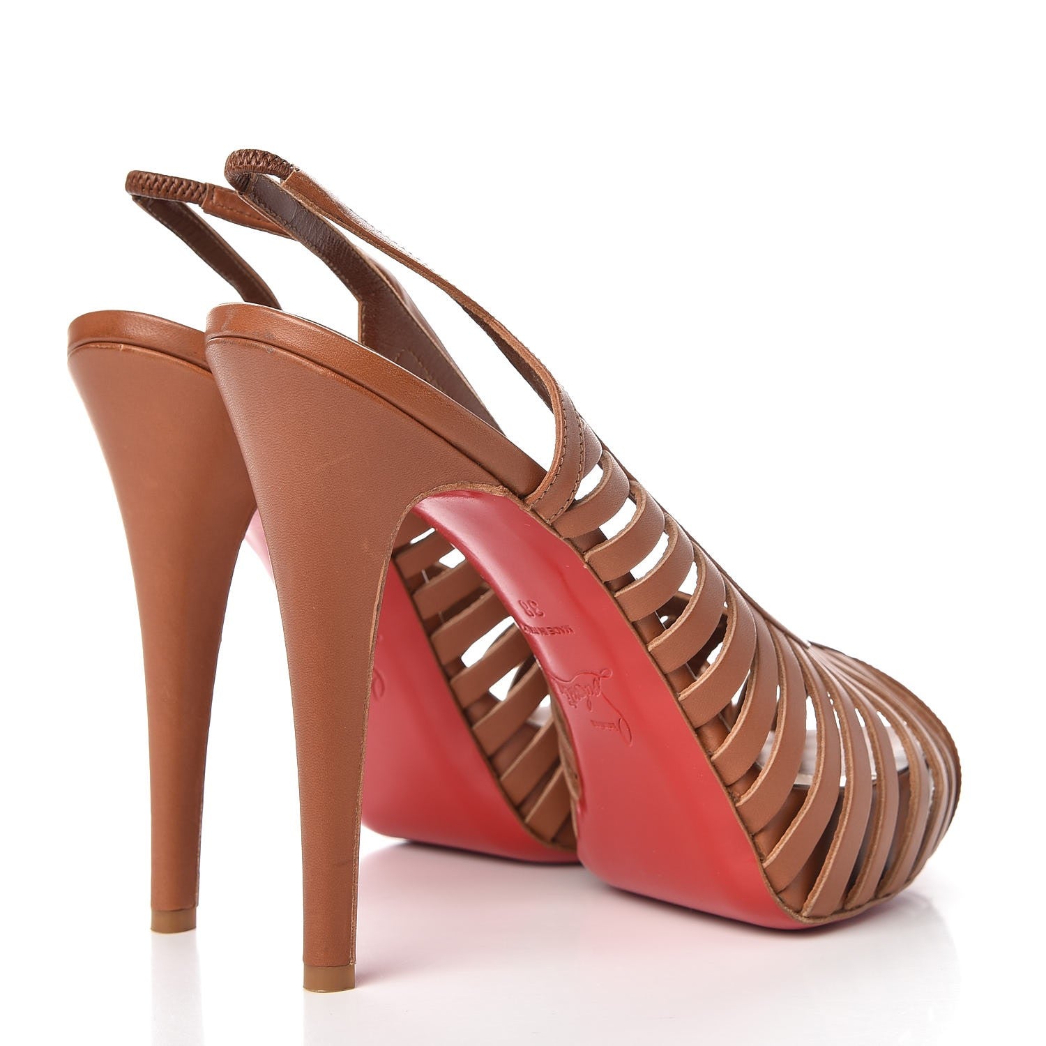 Christian Louboutin Calfskin Slingback Platform Pumps 38 Brown 4 of 8