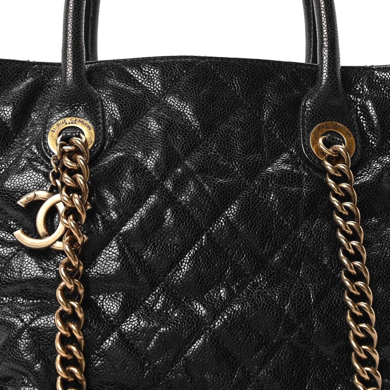 Chanel Glazed Caviar Quilted Small Shiva Tote Tote Black 8 of 10