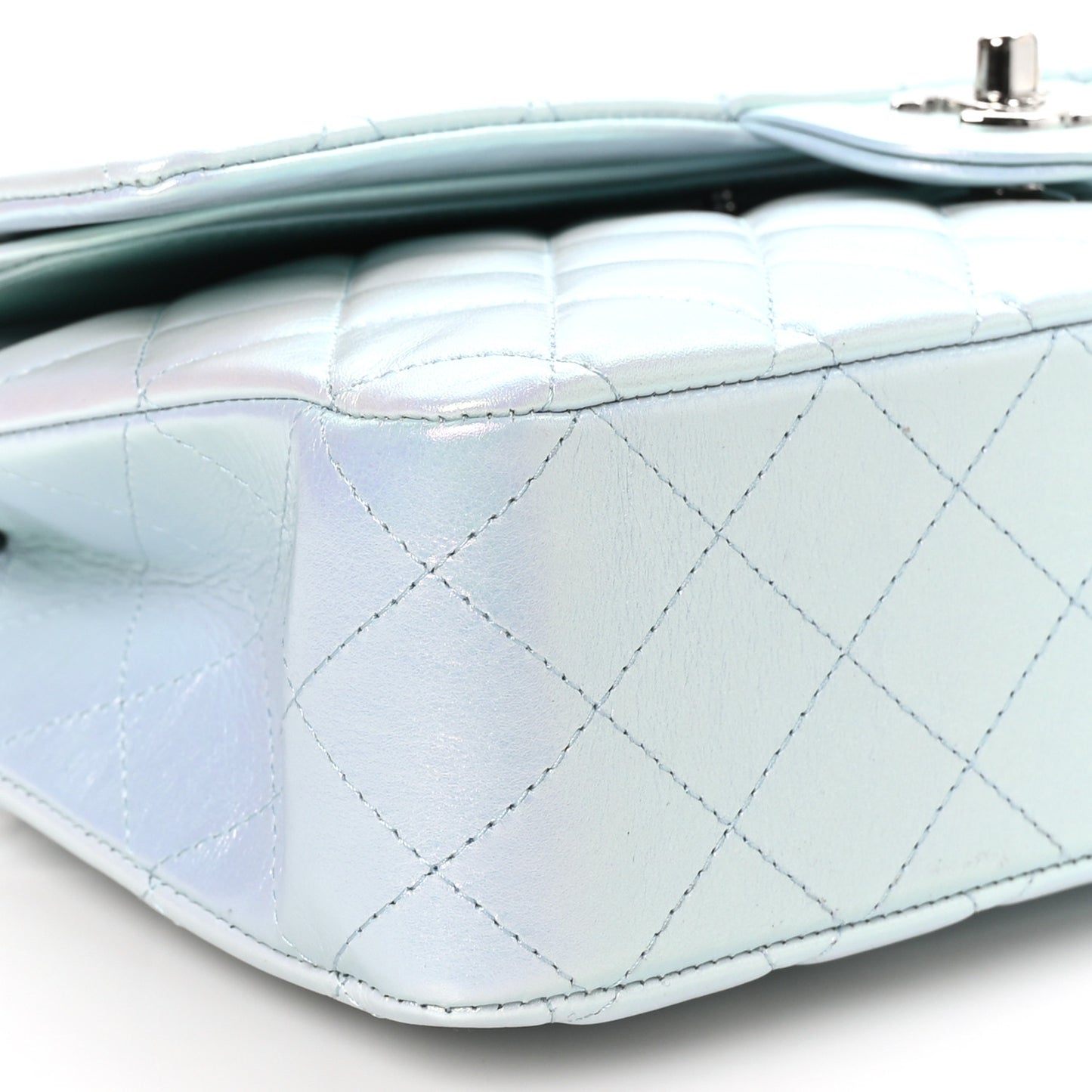 Iridescent Lambskin Quilted Medium Double Flap Light Blue