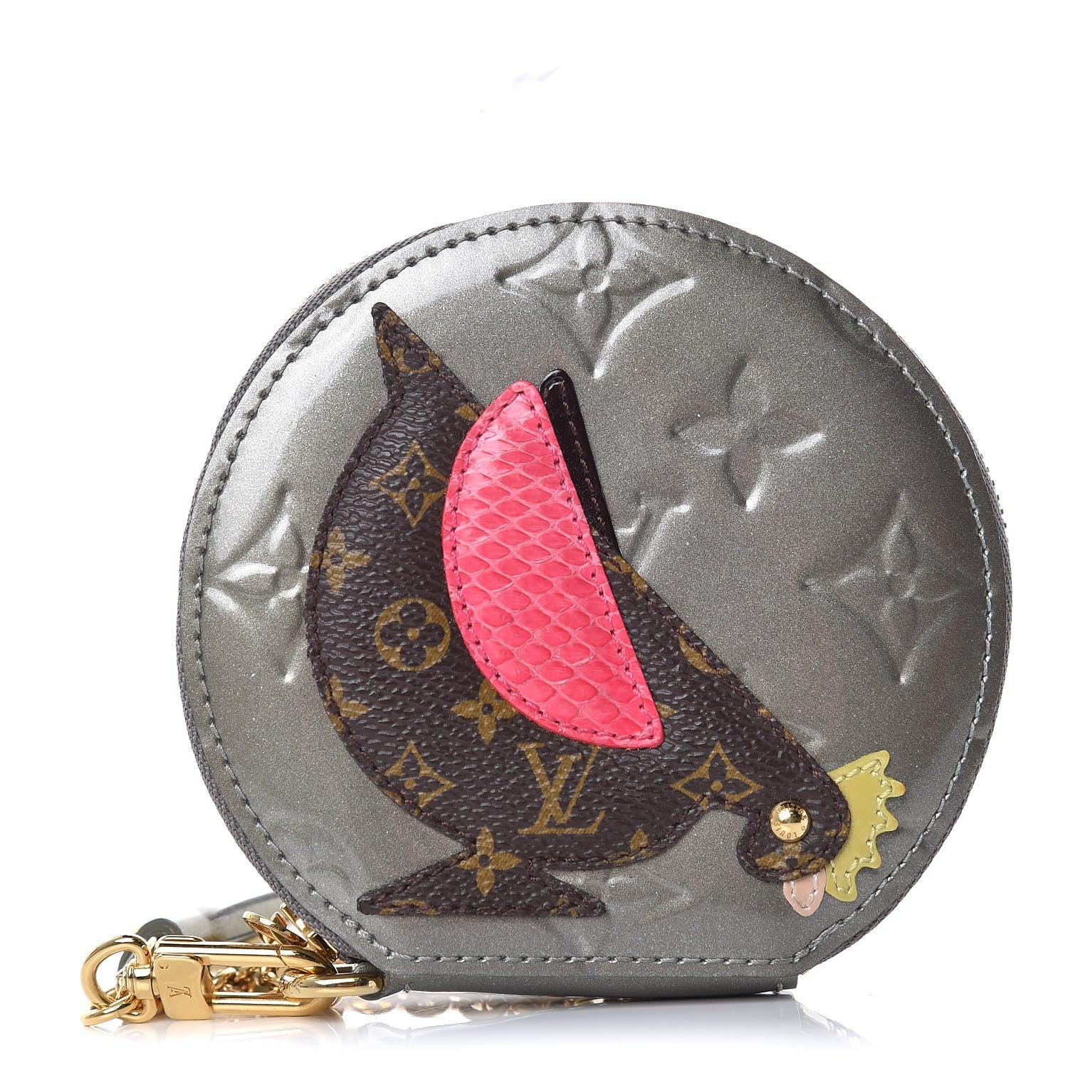 Louis Vuitton Vernis Animania Coq Rooster Round Coin Purse Gris Art Deco 1 of 8