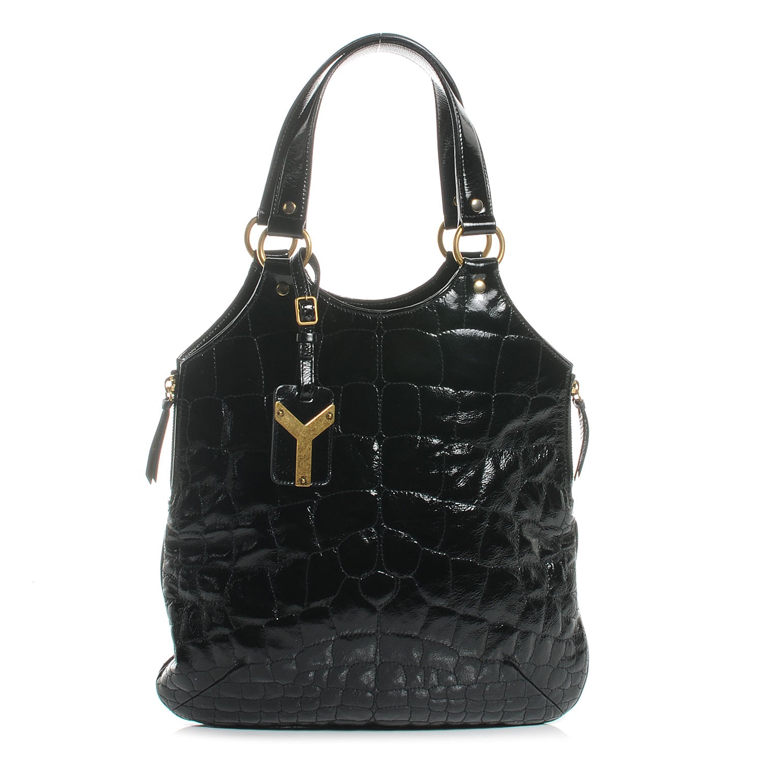 Saint Laurent Patent Crocodile Embossed Tribute Tote Black 1 of 7