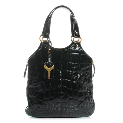 Saint Laurent Patent Crocodile Embossed Tribute Tote Black 1 of 7