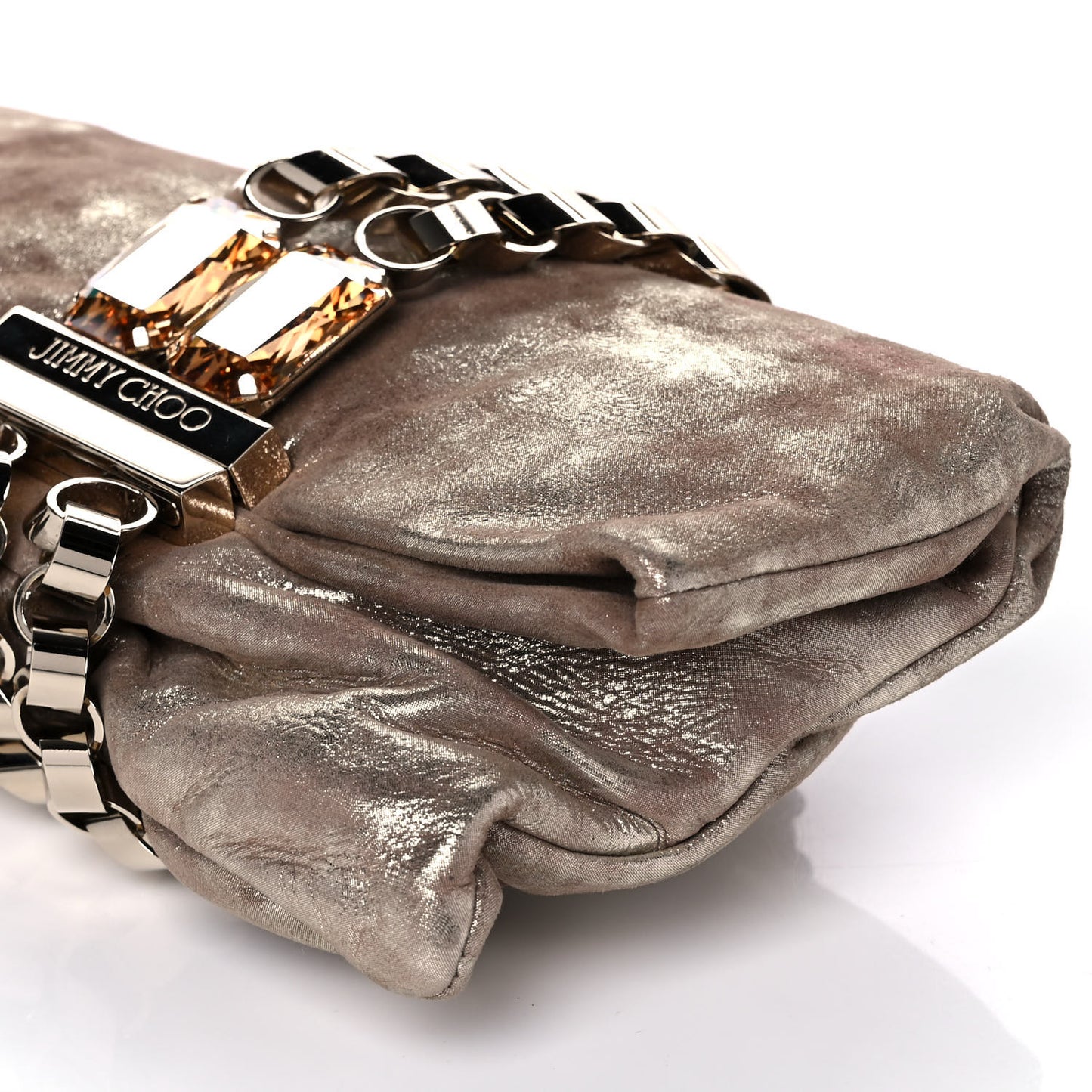 Foiled Metallic Suede Calfskin Chandra Clutch Nude