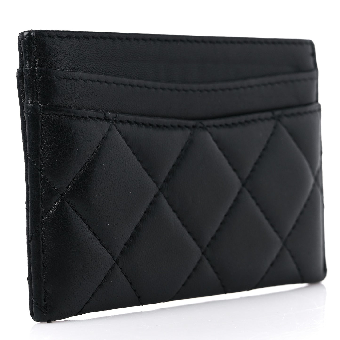 Lambskin Quilted Card Holder Black