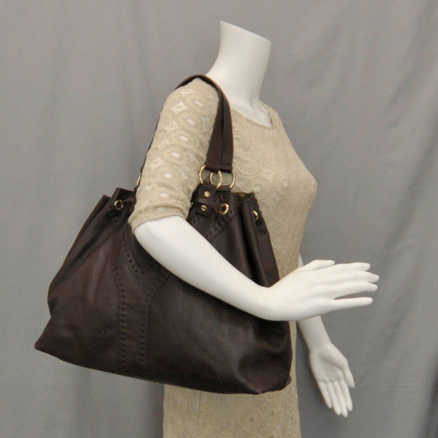 Leather Reversible Double Sac Y Tote Gold Brown