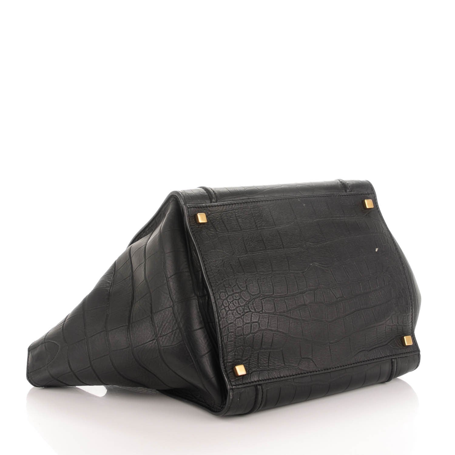 Celine Crocodile Embossed Calfskin Medium Phantom Luggage Black 4 of 8