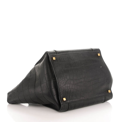 Celine Crocodile Embossed Calfskin Medium Phantom Luggage Black 4 of 8