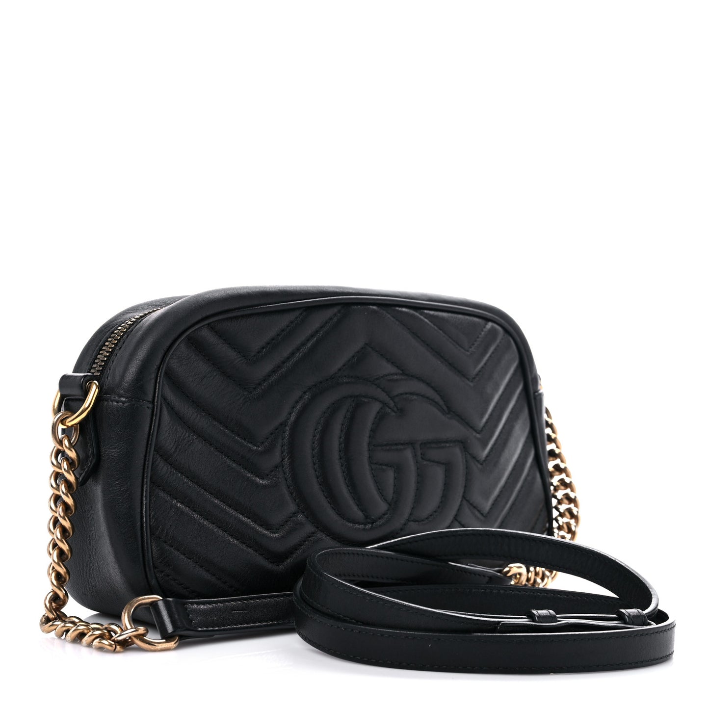 Calfskin Matelasse Small GG Marmont Chain Shoulder Bag Black