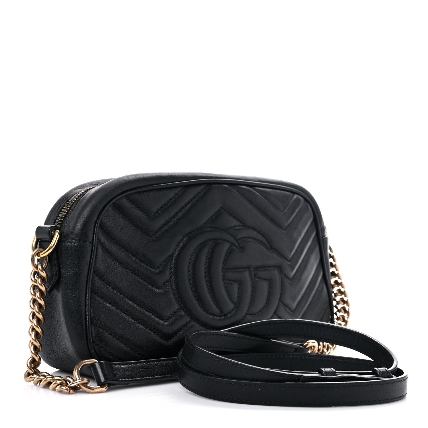 Gucci Calfskin Matelasse Small GG Marmont Chain Shoulder Bag Black 3 of 19