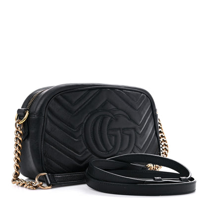 Gucci Calfskin Matelasse Small GG Marmont Chain Shoulder Bag Black 3 of 19