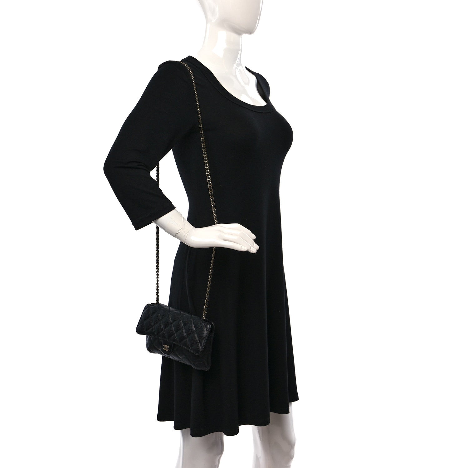 Chanel Caviar Fabric Quilted Foldable Tote With Chain Black Multicolor 2 of 14