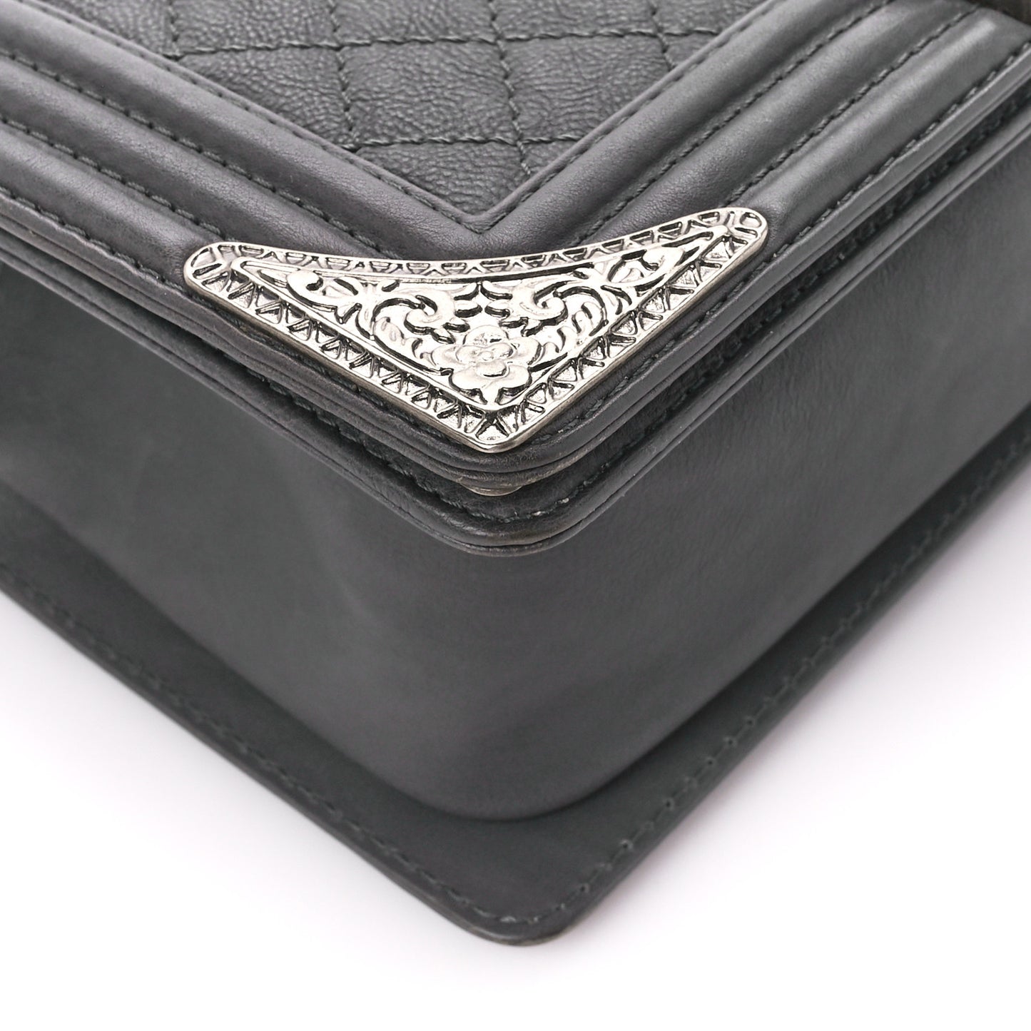 Calfskin Quilted Metal Embellished Paris Dallas Medium Boy Flap Grey