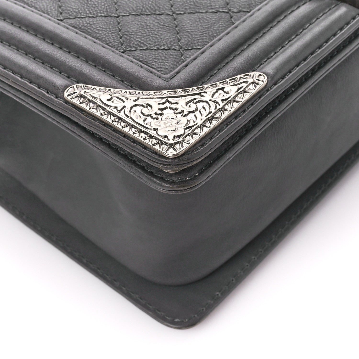Chanel Calfskin Quilted Metal Embellished Paris Dallas Medium Boy Flap Grey 9 of 10