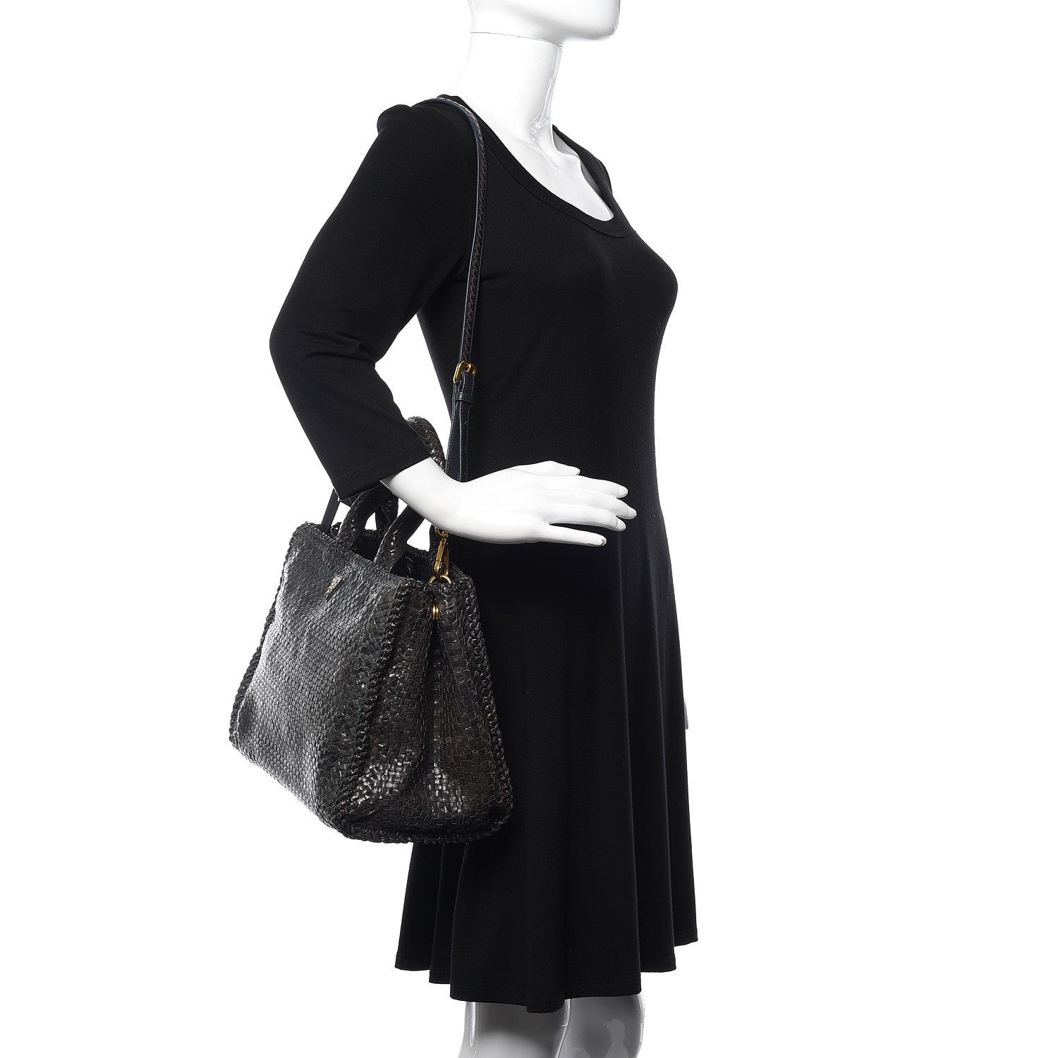 Prada Goatskin Woven Medium Tote Moro 2 of 13