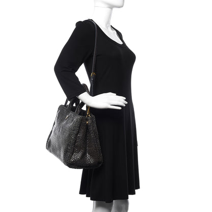 Prada Goatskin Woven Medium Tote Moro 2 of 13