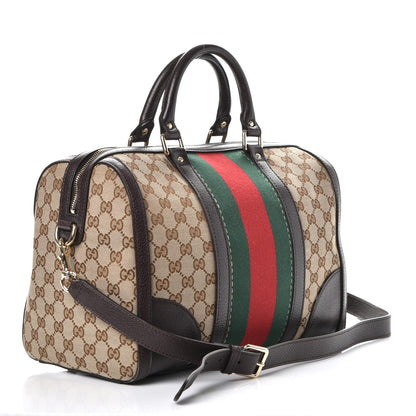 Gucci Monogram Vintage Web Medium Webby Bee Boston Dark Brown 4 of 9