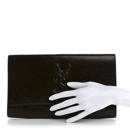 Saint Laurent Textured Patent Calfskin Large Belle De Jour Clutch Dark Brown 2 of 8