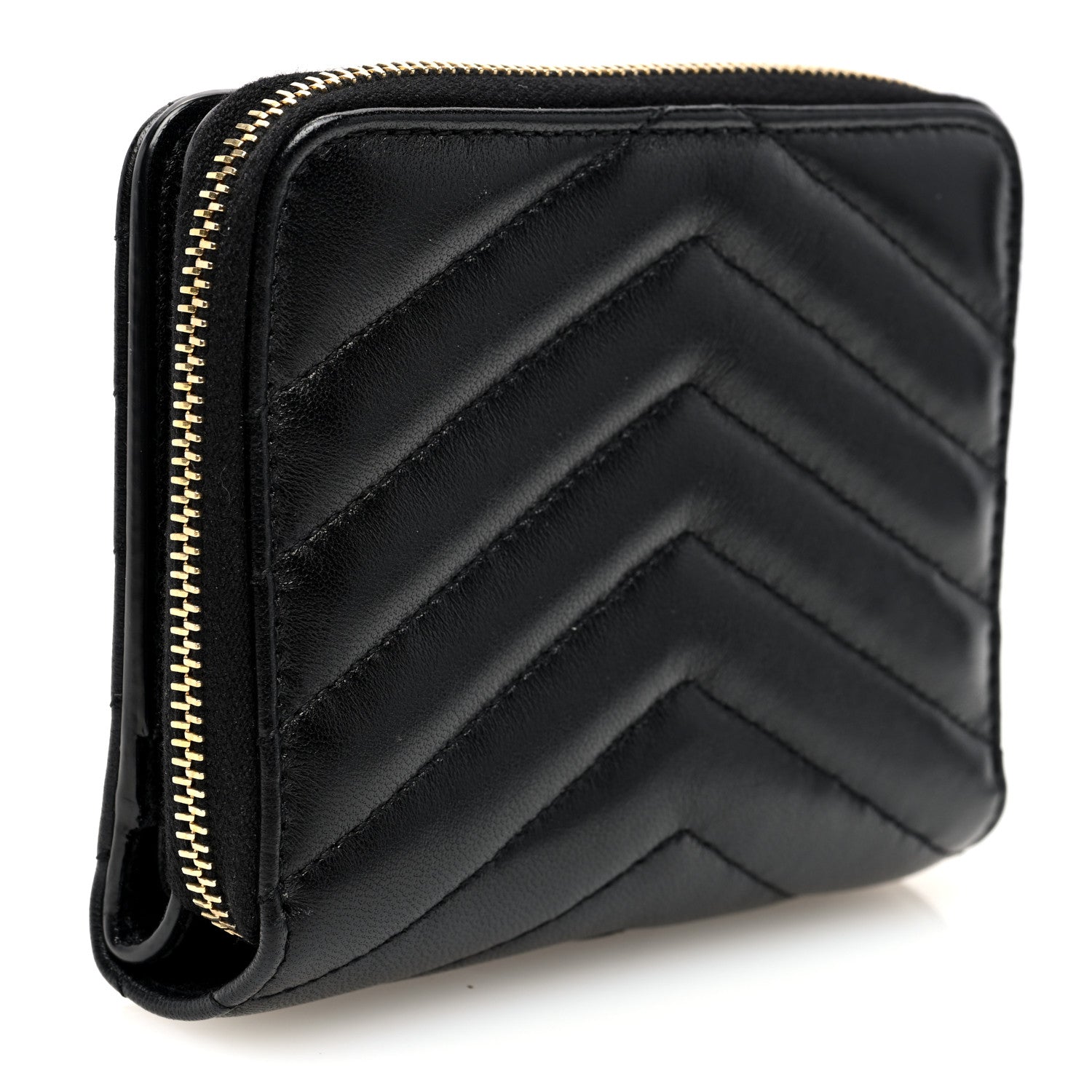 Saint Laurent Lambskin Matelasse Chevron Monogram Compact Zip Around Wallet Black 3 of 8