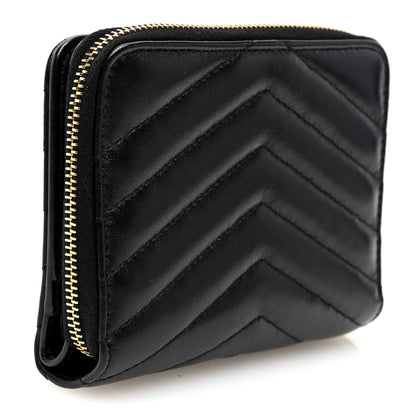 Saint Laurent Lambskin Matelasse Chevron Monogram Compact Zip Around Wallet Black 3 of 8