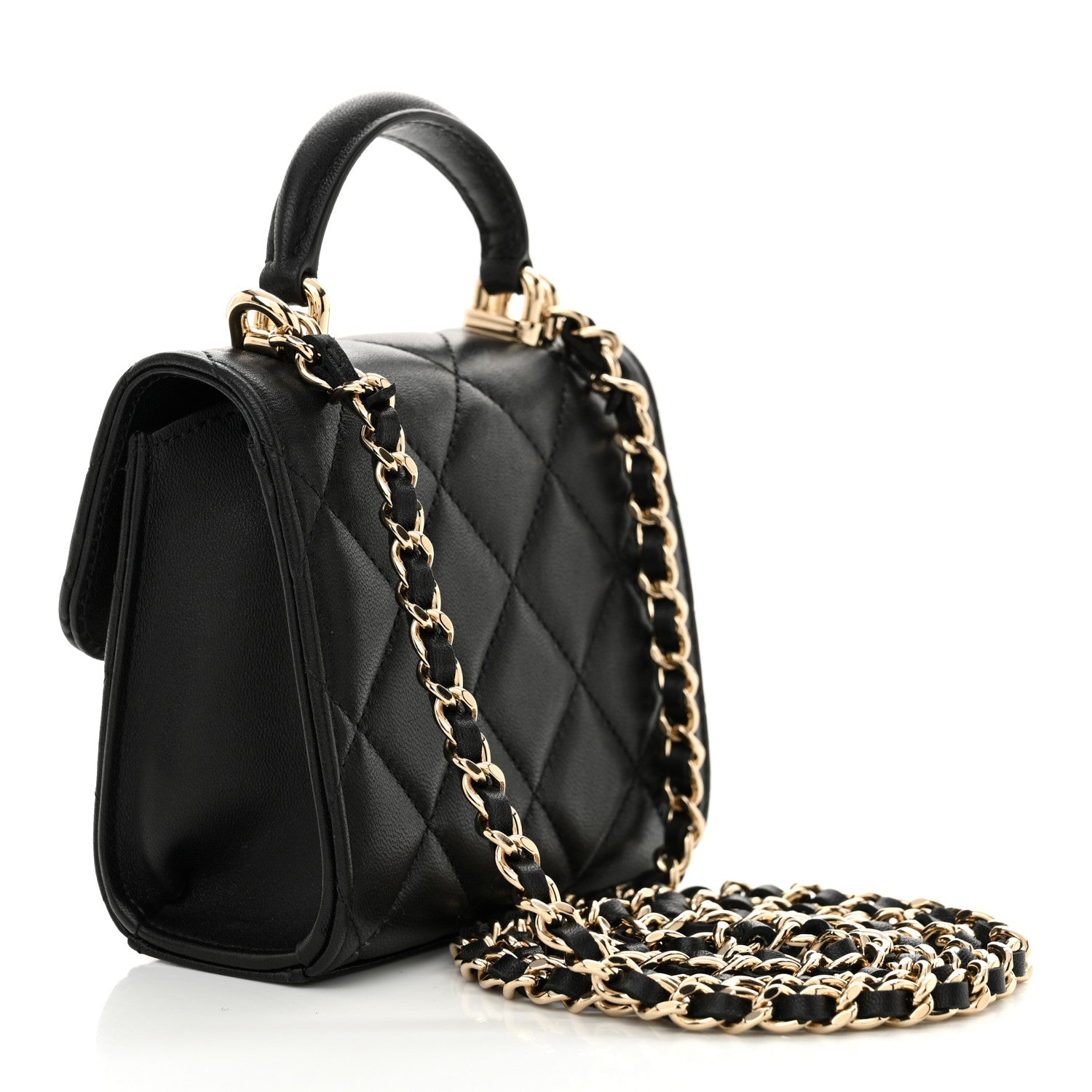 Chanel Lambskin Quilted Top Handle Flap Clutch With Chain  Black 2 of 10