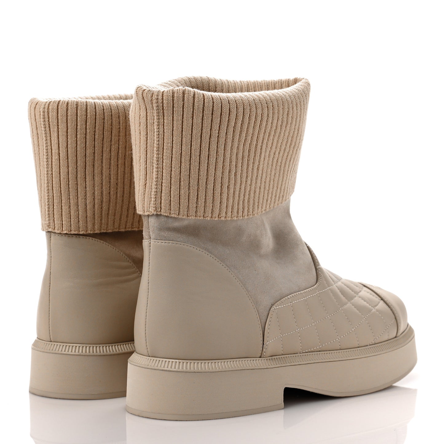 Suede Lambskin Calfskin Knit Womens Ankle Boots 39 Beige