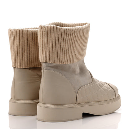 Chanel Suede Lambskin Calfskin Knit Womens Ankle Boots 39 Beige 4 of 6