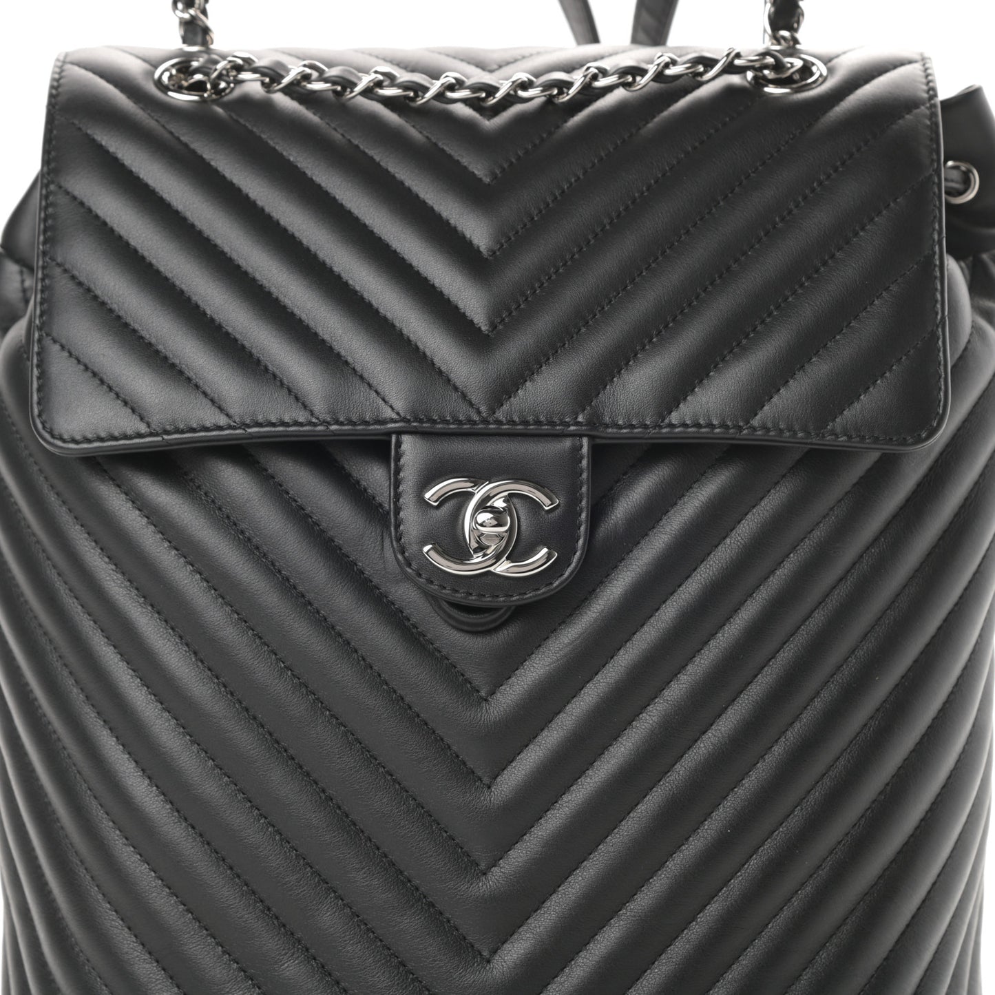Calfskin Chevron Quilted Large Urban Spirit Backpack Black