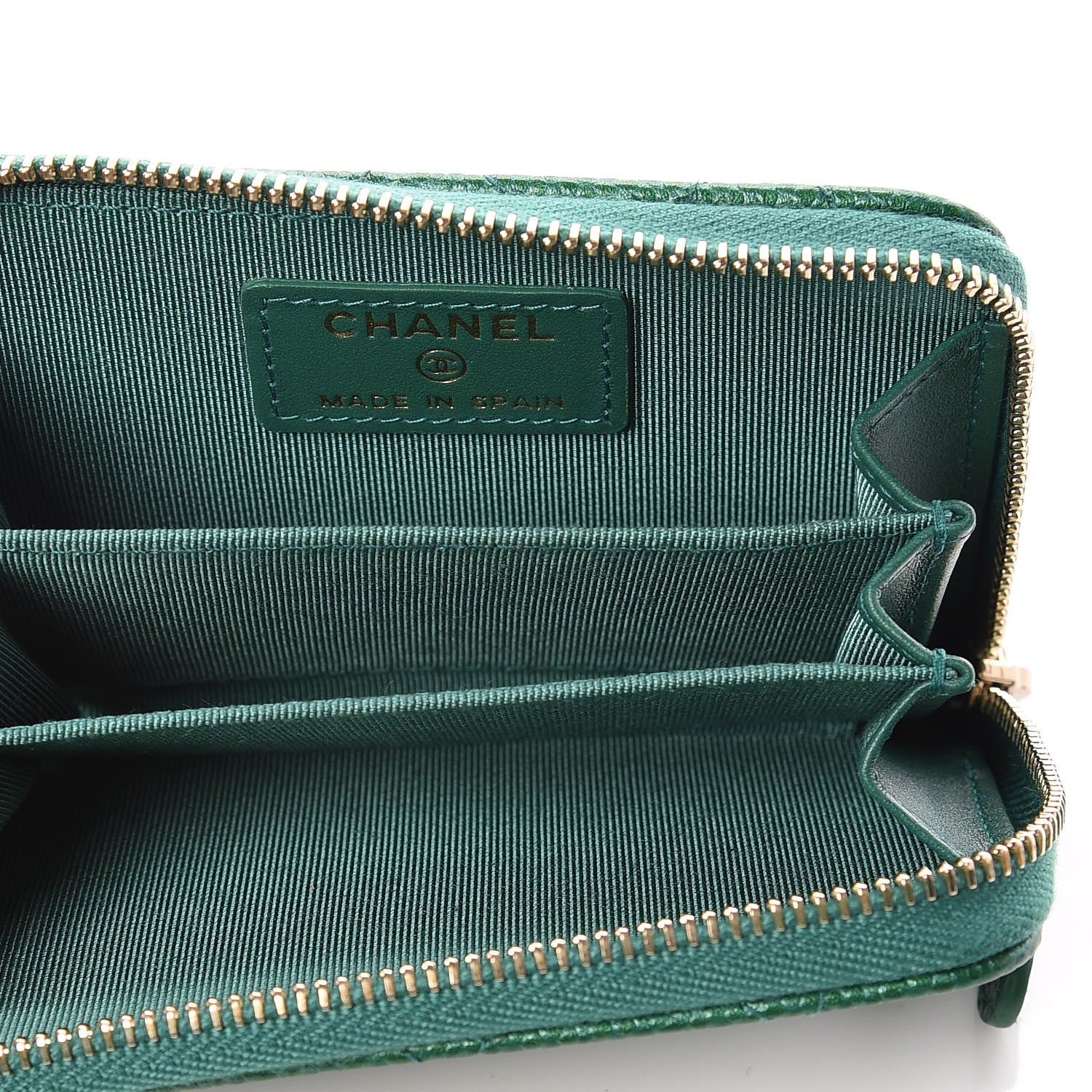Chanel Metallic Caviar Quilted Zip Coin Purse Green 5 of 8