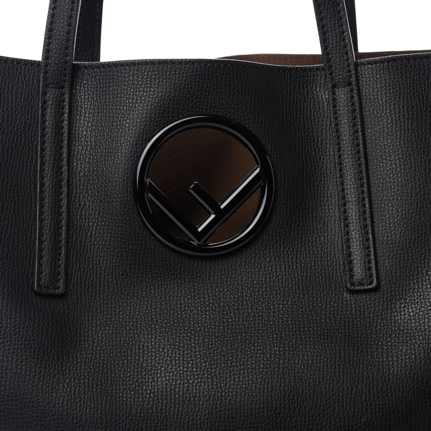 Vitello Vienna Enamel F is Fendi Shopping Tote Black Taupe