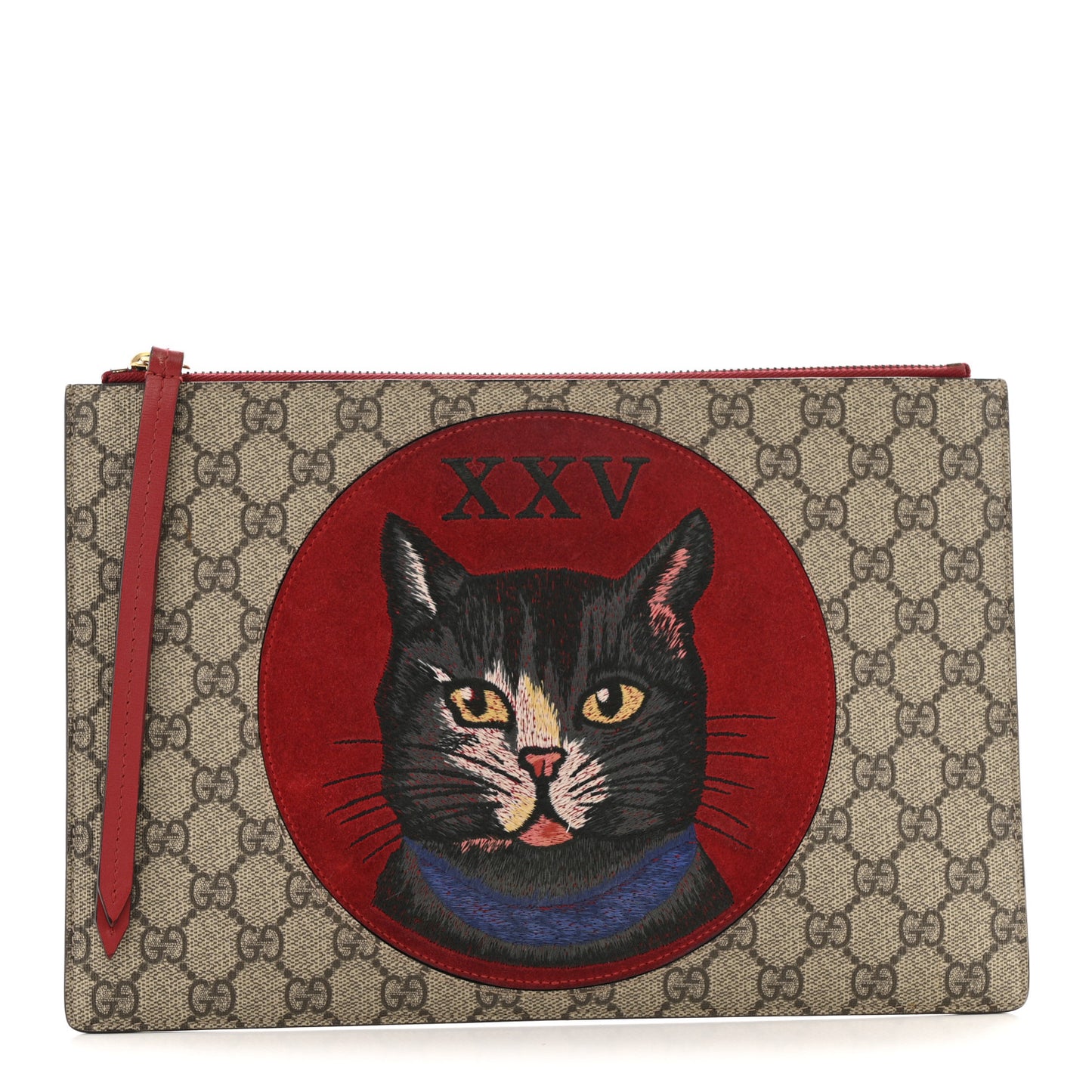 GG Supreme Monogram Mystic Cat Large Zip Red
