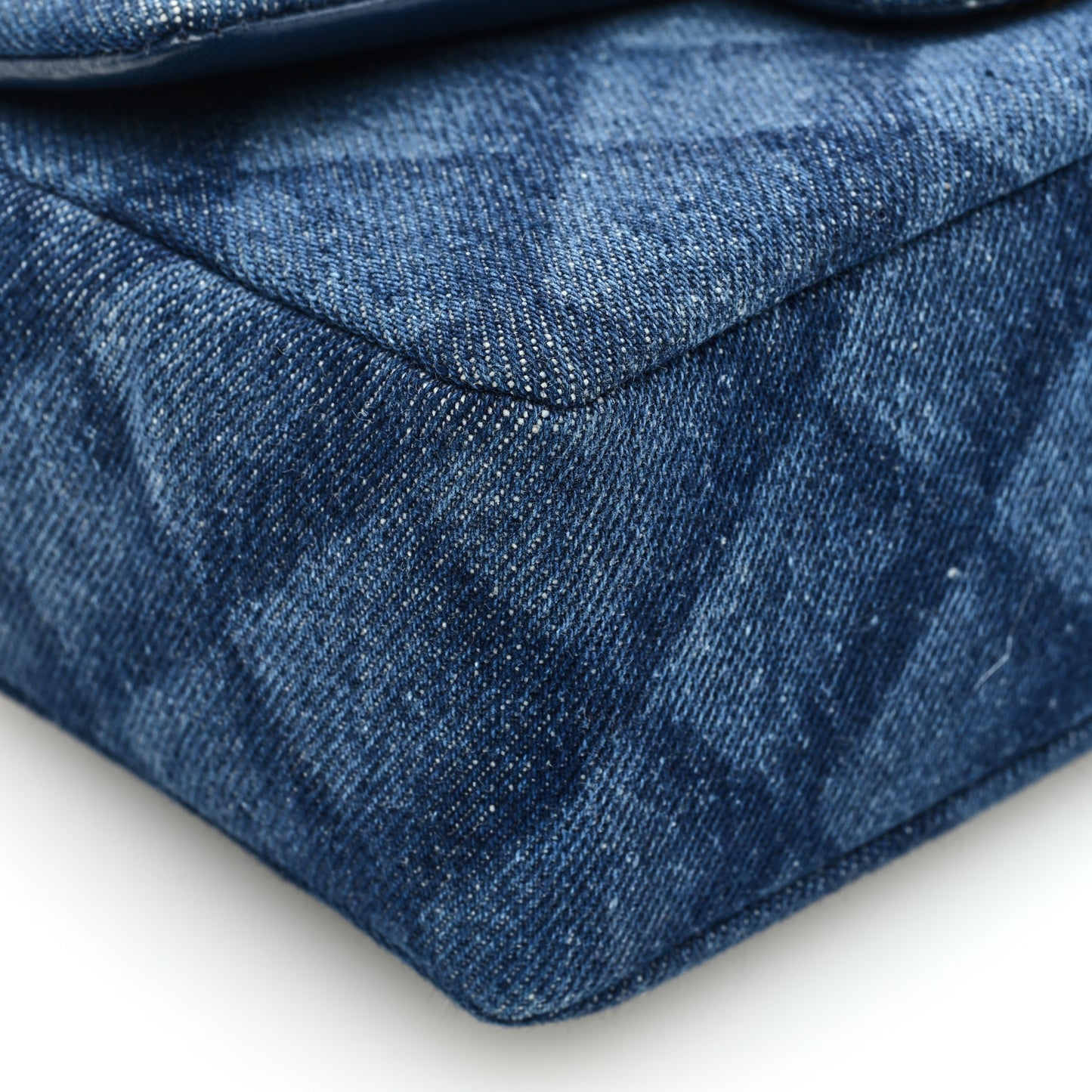 Printed Denim Quilted Mini Rectangular Flap Dark Blue