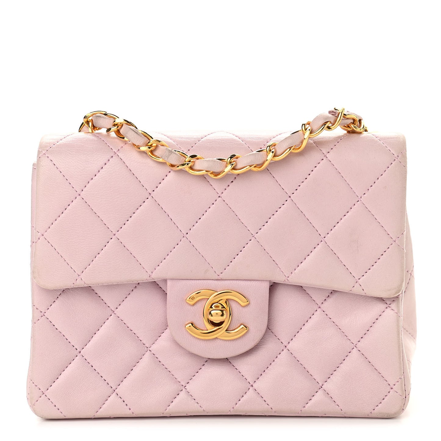 Lambskin Quilted Mini Square Flap Bag Light Pink